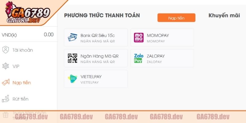 Đăng Ký GA6789 3 Cách nạp tiền khi hoàn tất đăng ký